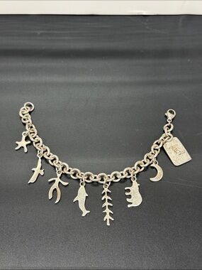 Sterling Silver Charm Bracelet with Ocean and Nature Motifs - Silver